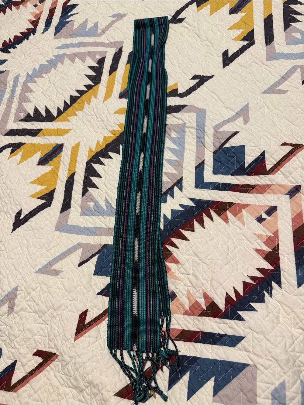 Source Unknown Teal, Black and Purple Striped Woven Belt Scarf